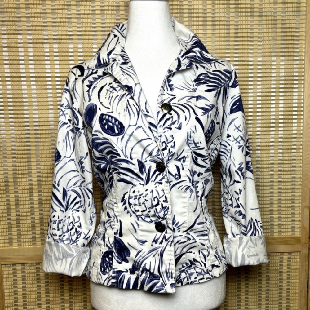 Chicos Tropical Floral Lightweight Cotton Spandex Preppy Chic Jacket Size 0